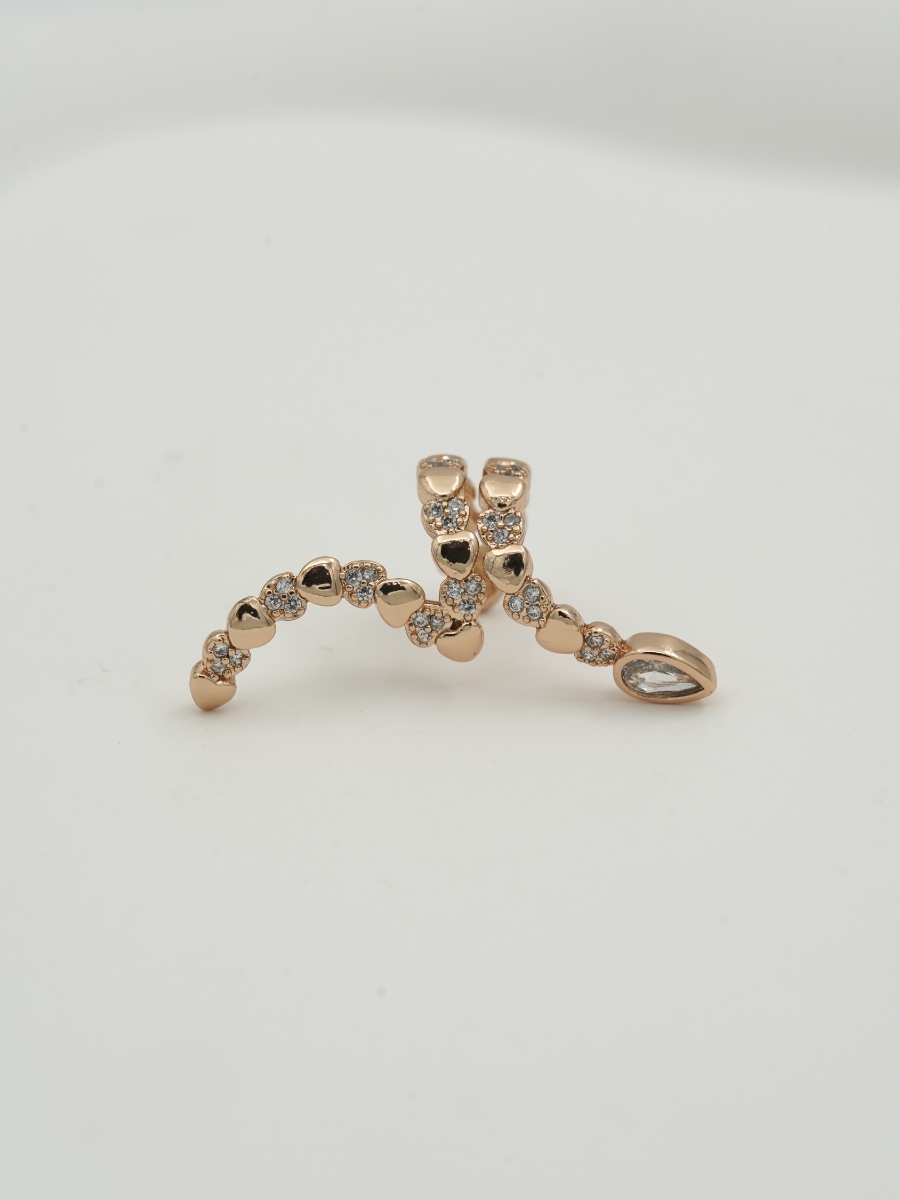 Resim Gold Kalp Desenli Yılan Earcuff Küpe