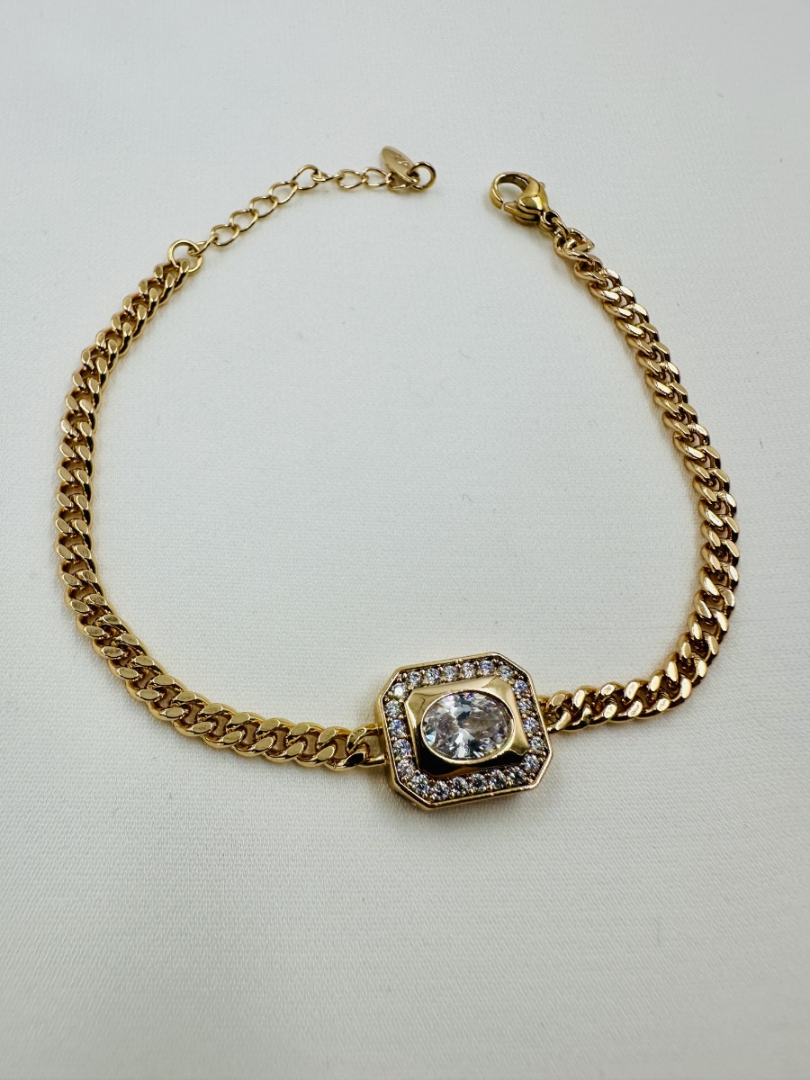 Resim BAGET TAŞLI BURGU ZİNCİR GOLD KADIN BİLEKLİK